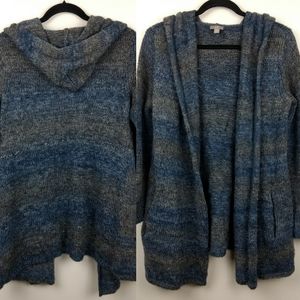J.JILL Gray Blue Marled Hooded Sweater